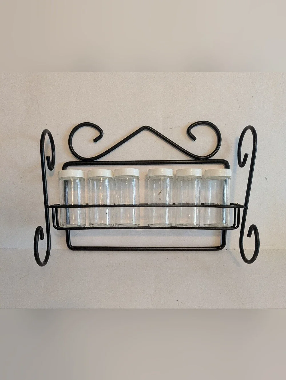 Spice Rack Black Metal Wall Mount or Free Standing Spice Rack with 6 Clear Jars